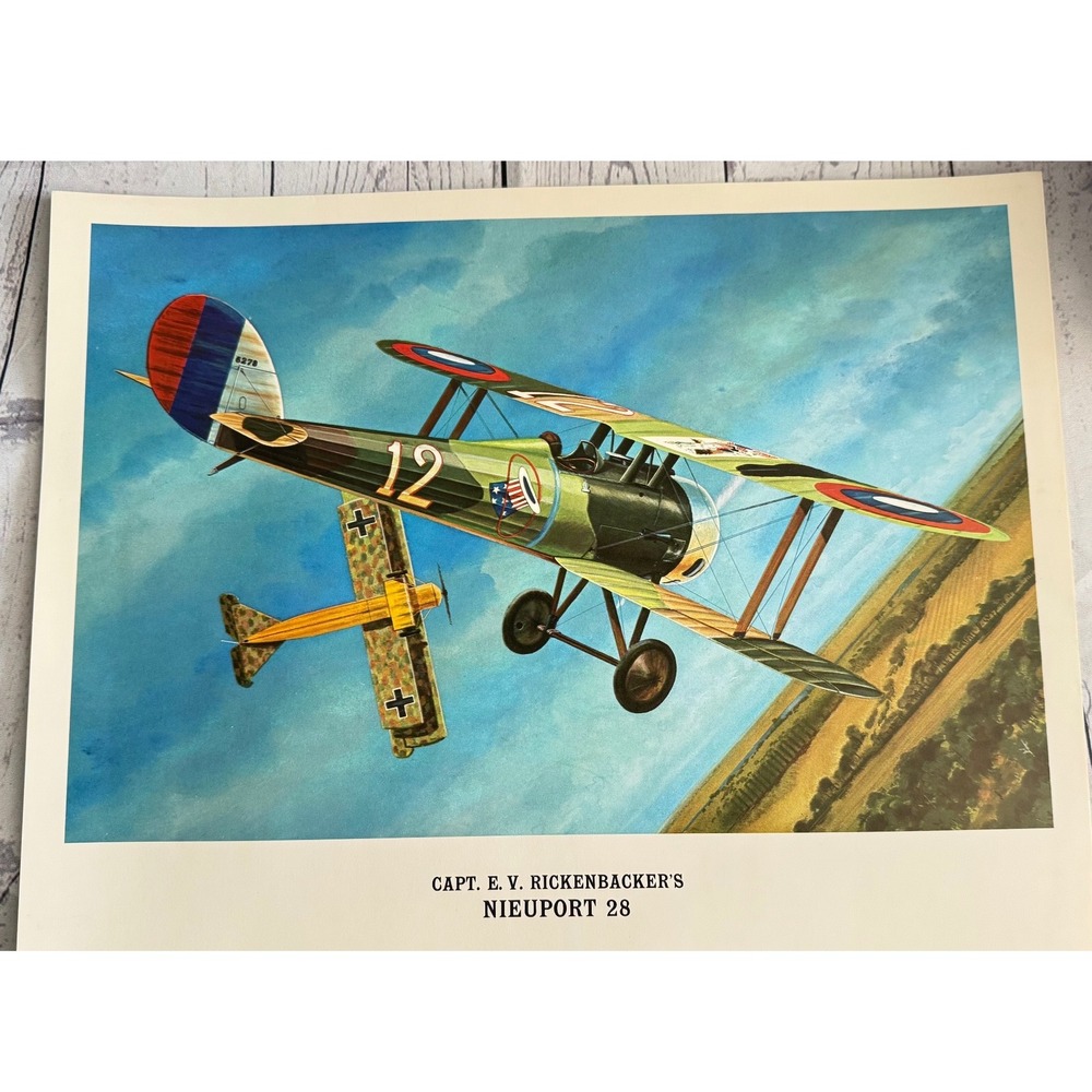 Capt E.V. Rickenbacker Nieuport 28 Biplane WWI Aviation Art Print Vintage Style